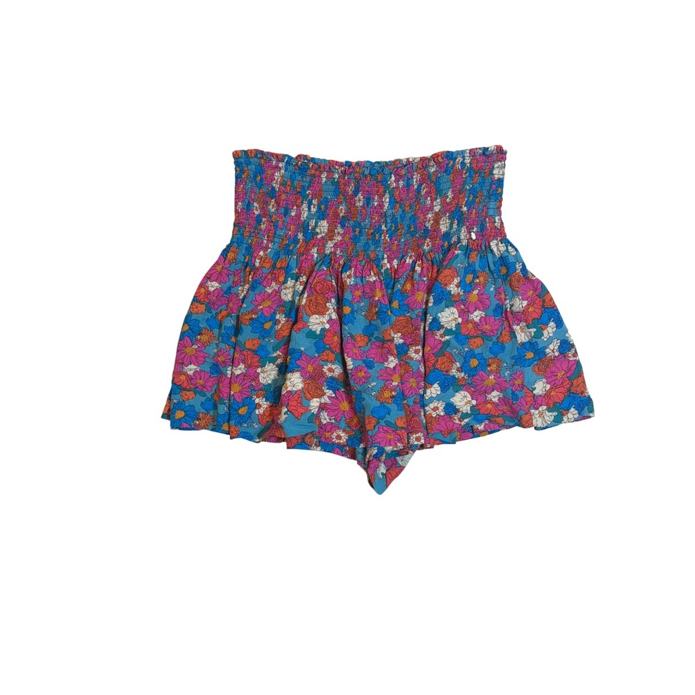 Natural Life Floral Smocked High Waist Flowy Shorts Blue Pink Boho Womens Medium